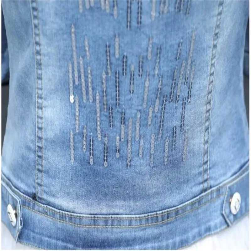 New 2023 Summer Autumn Denim Jacket Women Three Quarter Slim Cotton Light Washed Short Jeans Jacket CoatsX240920