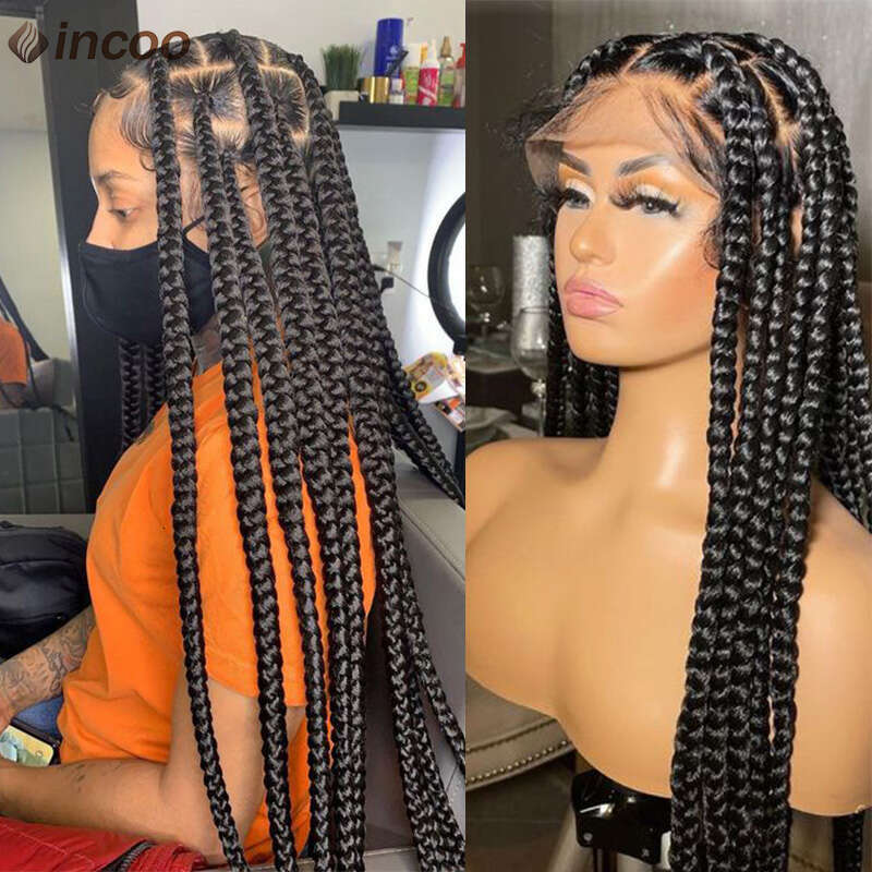 Knotless Large Box Synthetic Full Lace Front Braided For Black Women 36 Inch Jumbo Braids Cornrows Wigs Onsale