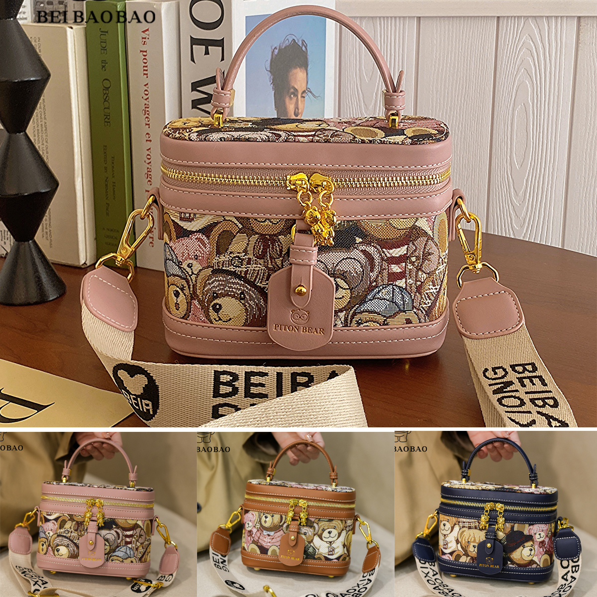 beibaobao 2024 New Single Shoulder Crossbody Versatile Handbag Cartoon Little Bear Trendy Women's Bag