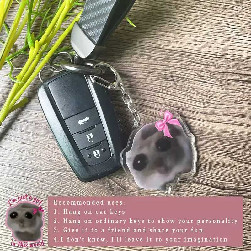 Fun Meme Im Just A Girl Sad Hamster Key Chain Keychains Ring for Accessories Bag Funny Pendant Keyring Jewelry Fans GiftsX240919