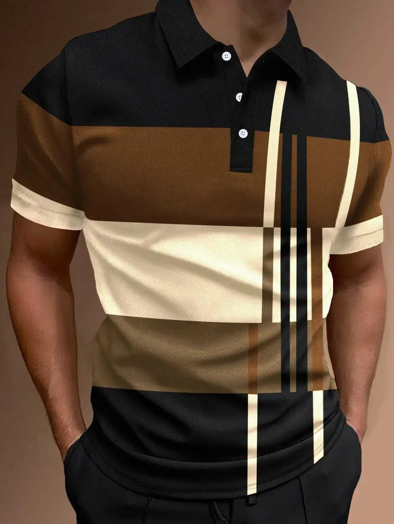 Summer Fashion Button Polo Striped Color Block 3D Printed Golf Short Sleeve Polo Business Casual Polo Streetwear Men Polo ShirtX240920