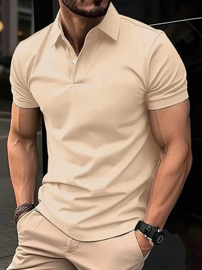 New Mens Casual Short-Sleeved Polo Shirt Office Fashion Lapel Button Zippet-Shirt Mens Breathable Polo Shirt Mens ClothingX240920