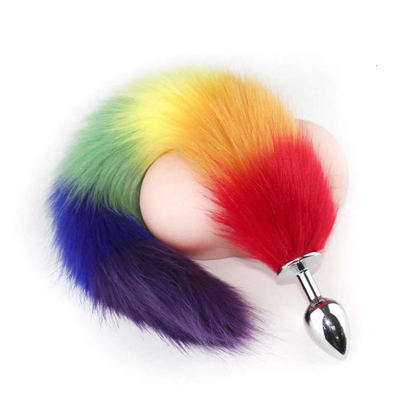 Sex toys SM props Metal backcourt anal plug Colorful tail anal plug Female slave training Alternative adult products