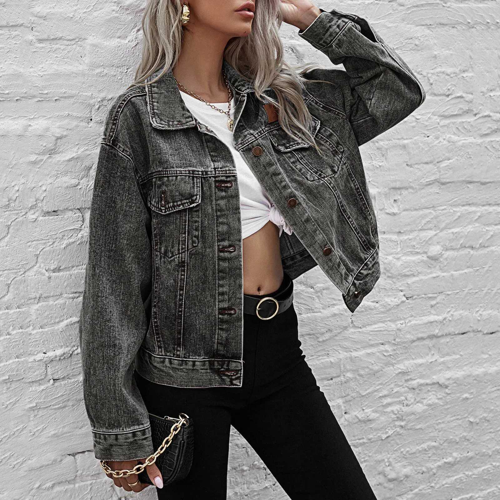 New Jean Jacket Women Clothes Oversized Jeans Denim Coat Korean Coats Autumn 2021 New Jackets for Women Solid Casual JacketsX240920