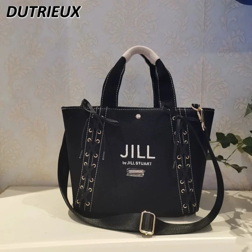 Sweet Cute Ladies Cosmetic Bags Japanese Style Lace Bow Canvas Handbag For Women Hand-Carrying Crossbody Bag Female
