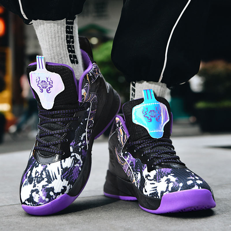 Fashion Black Purple Basketball Shoes Men Unisex Athletic Sneakers Shock-absorbing Non-slip Sports Basketball Trainers For Men