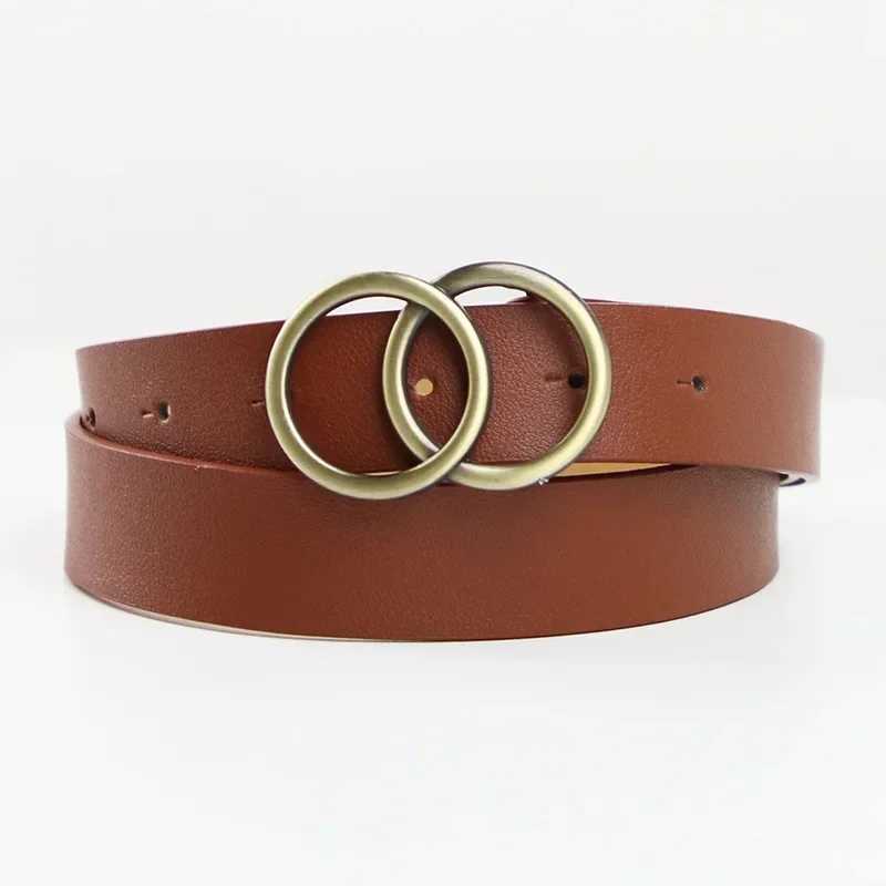 Double ring womens fashionable belt PU leather metal buckle heart-shaped pin belt womens casual dress jeans wild belt W240920