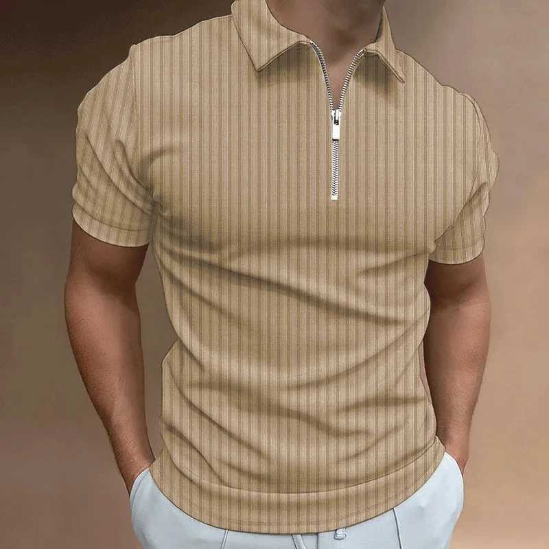 2024 man Summer European size new zip-up striped short-sleeved mens POLO shirtX240920