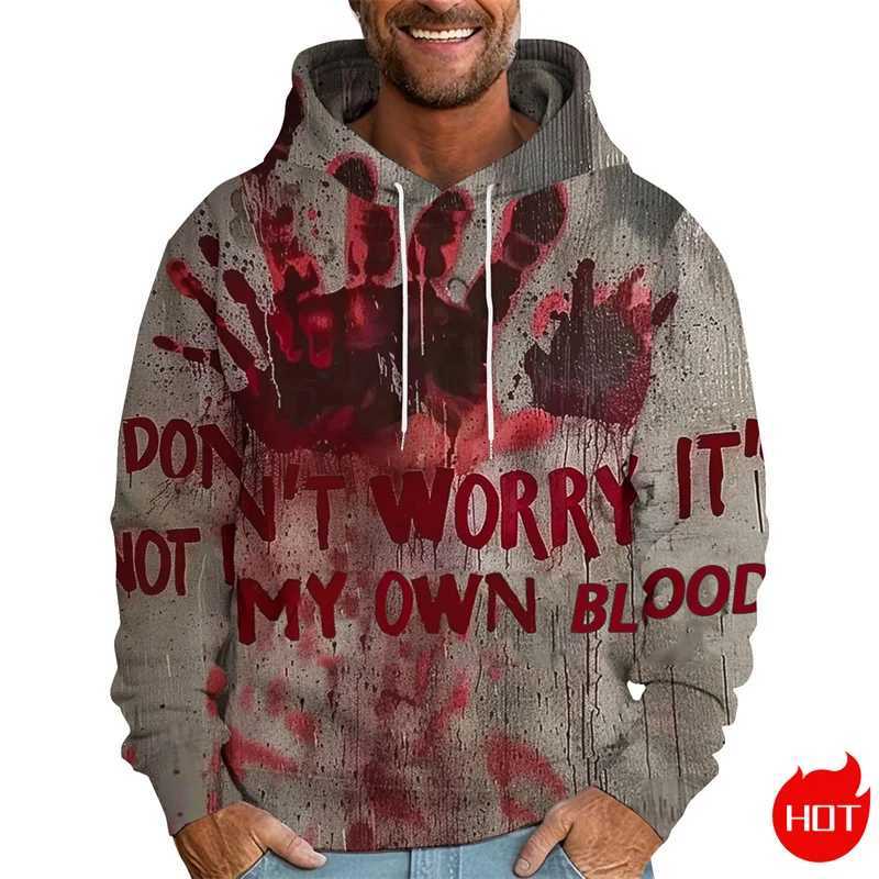 Horror New 3D Red Bloody Patterns Printing Hoodies Fashion Halloween Graphic Hooded Sweatshirts Kid Cool Pullovers Mens Clothing Y240920