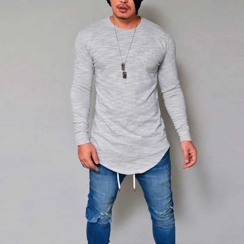 Men Solid T-shirts Autumn Spring O-Neck Long Sleeve Male Slim Tee Tops HTZ-XX005X240919