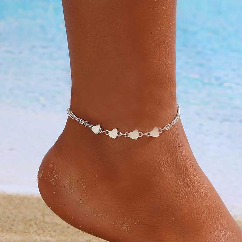 Simple Heart Female Anklets Barefoot Crochet Sandals Foot Jewelry Leg New Anklets On Foot Ankle Bracelets For Women Leg Chain Y240920