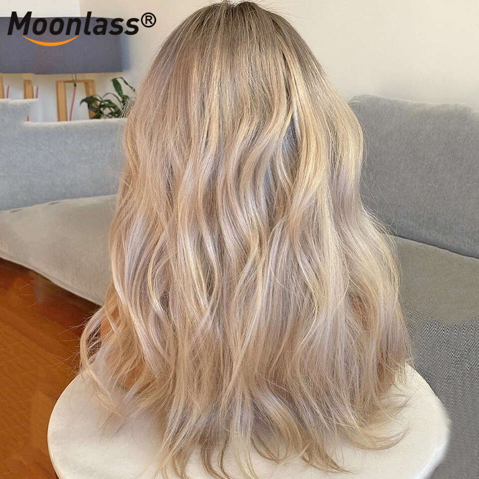 13x6 Ash Blonde Ombre Human Wig 180 Density Body Wave Brazilian Remy Hair Front Preplucked Transparent Lace Wigs
