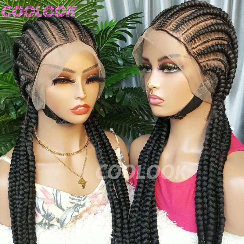 36" Synthetic Jumbo Braided Wigs Full Lace Front Dutch Twins Cornrows Braids Wig For Black Women Crochet Hair