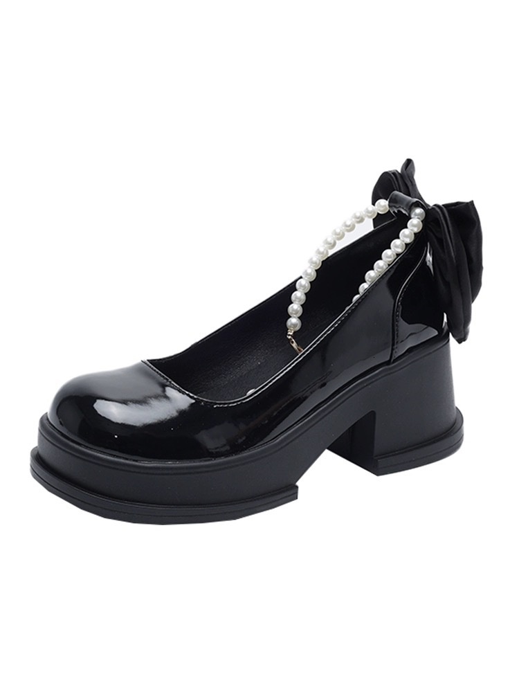 Fairy style dress, Mary Jane shoes, women's 2024 spring new style, French pearl, gentle and trendy, paired with thick heeled small leather shoes