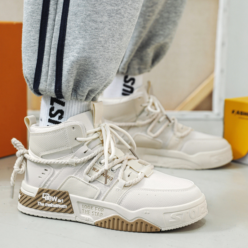 Autumn and winter casual sports shoes. Korean version of niche hemp rope thick soled trendy mid top board shoes