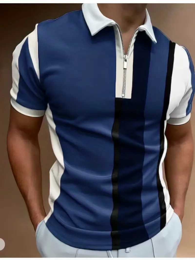 Hot Mens Polo T Shirt Simple Stripe Printed Mens Street Casual Short Sleeve Loose Large Size Shirt Mens Fashion TopX240920