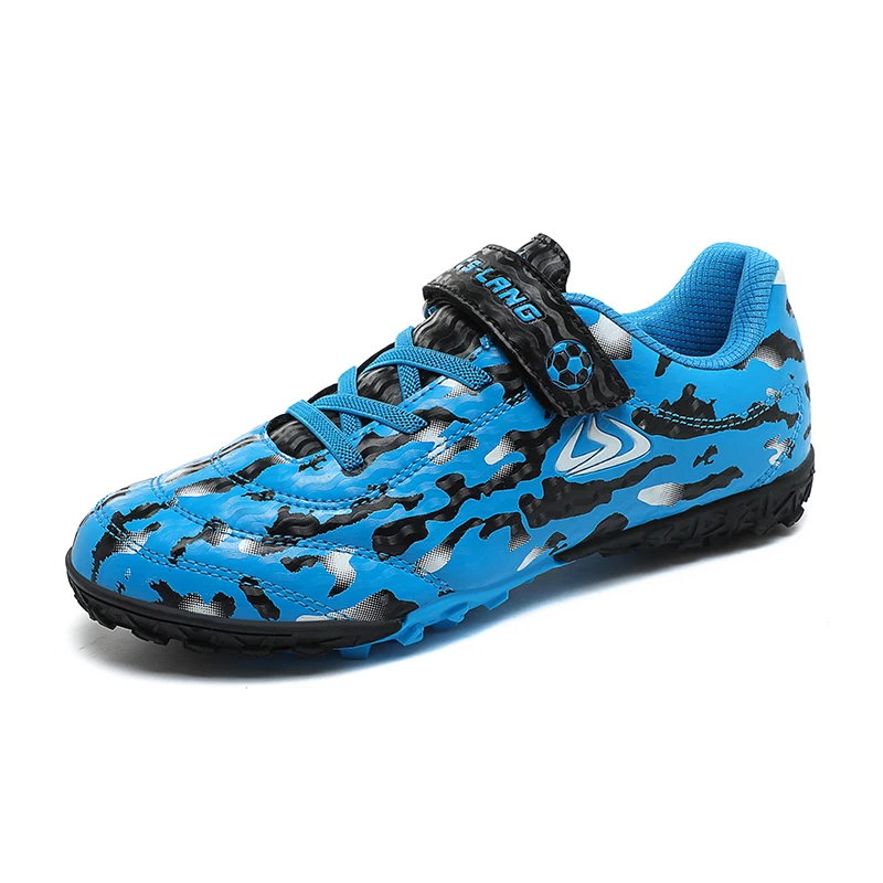 New Hook Loop Fastener Children's TF Training Boys And Girls Football Shoes Grass Professional Competition Anti Slip Sneaker