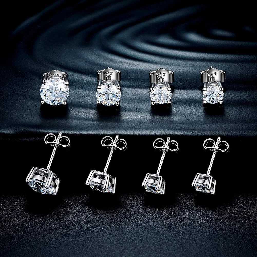 TTVOVO Solid 925 Mens Pure Silver Stud Earrings CZ Cubic Zirconia 4-Claw Stud Earrings Engagement Earrings Brinco S925 Jewelry W240919