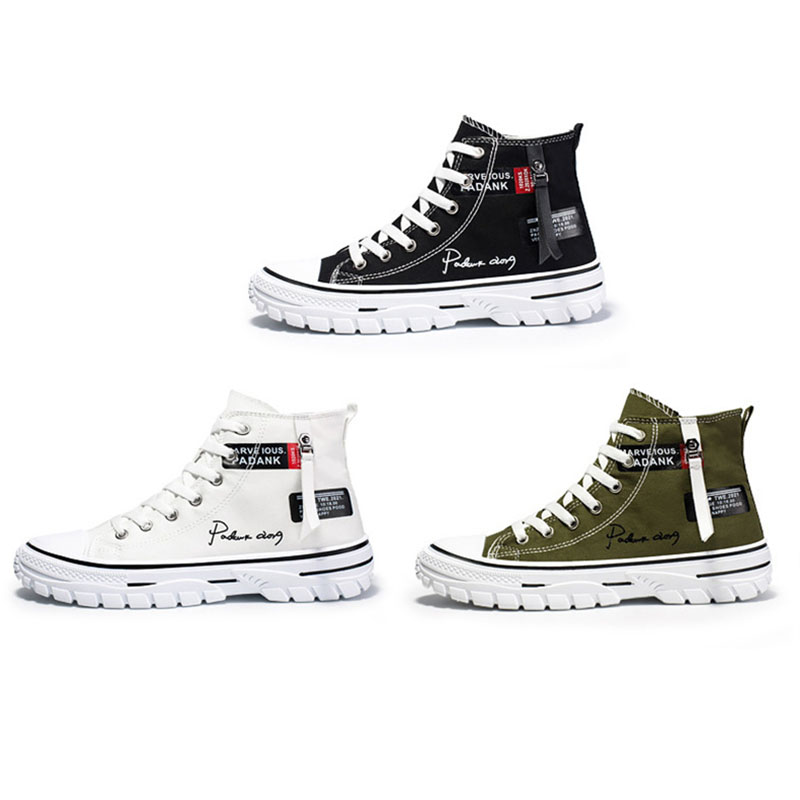 High Top Breathable Canvas Shoes Fashion Style Men's Shoes Casual Non-slip Wear-resistant Footwear Letter Trendy Student 2024