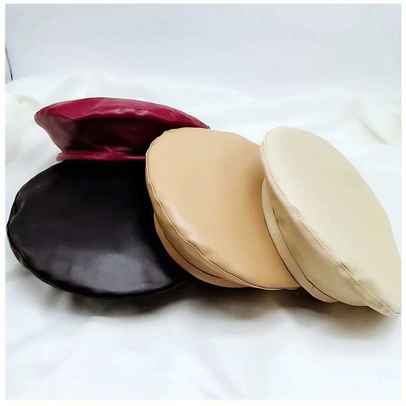 Women Girl Beret French Artist Warm Wool Winter Beanie Hat Cap Vintage Plain Beret Hats Solid Color Elegant Lady leather CapsX240919