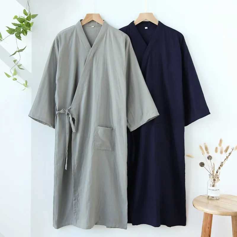 Japanese Kimono Nightgown Mens Light and Breathable Summer Spring Autumn Mens Long Kimono Nightgown Loose Robe for Men M L XL Y240919