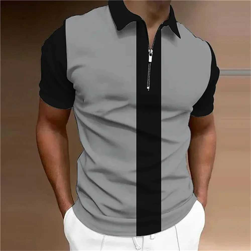 Men Short Sleeve Turn-down Collar Top Letter Printing Button Striped Polo Tees New Summer T Shirts for Fashion Pullover TopsX240920