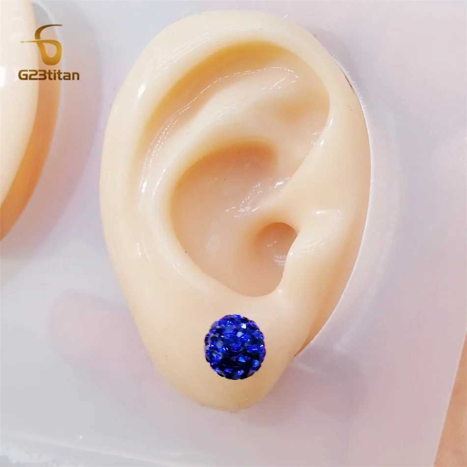 10mm 8mm blue Shambhala bead earrings mens Pave crystal disco clay ball G23 titanium perforated earrings hypoallergenic jewelry W240919