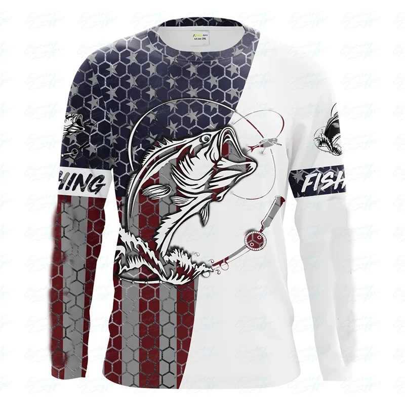 Outdoor Fishing Print Summer Men/Women O-Neck T-shirt Casual Long Sleeve Oversized Pullover Fashion Tops Trend Men ClothingX240919
