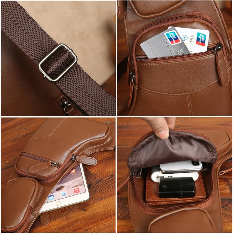 Mens small PU leather casual business shoulder bag cross body travel sling messenger hanging chest 240919
