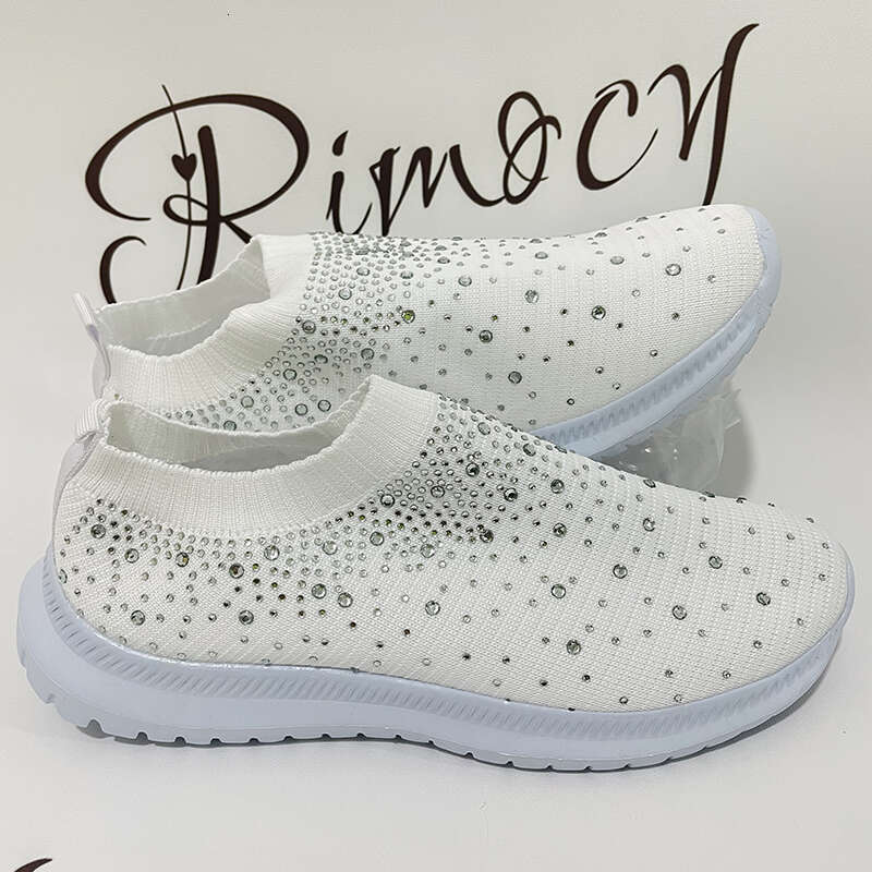 Shining Crystal Flats for Women Plus Size Breathable Mesh White Sneakers Woman 2023 Autumn Soft Sole ladies Sports Shoes