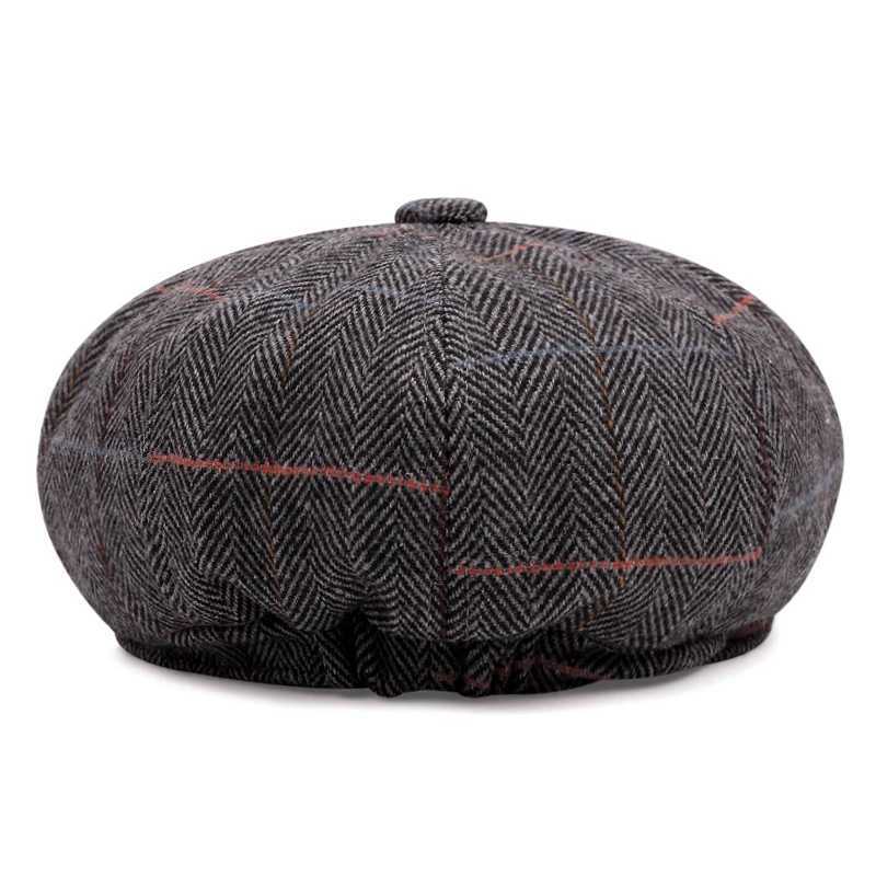 2023 Check Beret Vintage Men Wool Literary Youth Forward Hat British Style Newspaper Boy Hats Autumn-winter Fashion Octagon CapX240919