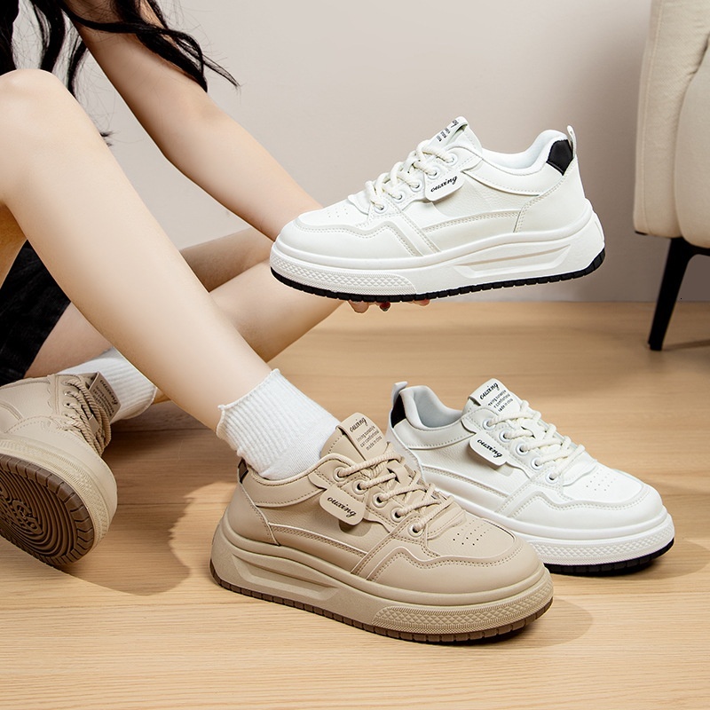 Thick soled white shoes for women, 2024 autumn new versatile comfortable board shoes, round toe student sports and leisure HX-Q1811