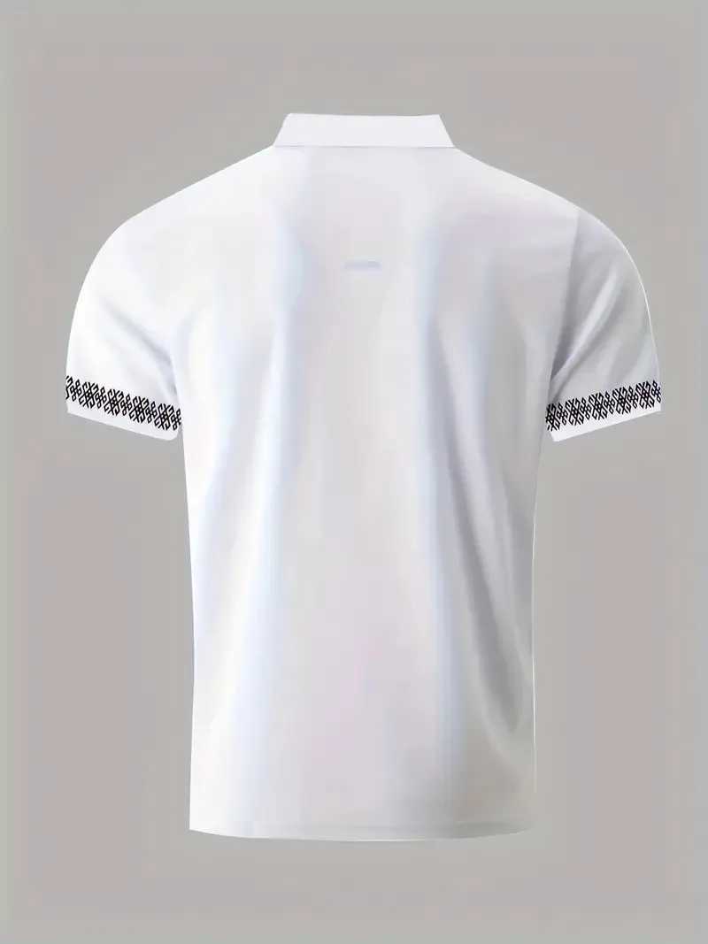2024 Summer Fashion Mens Polo Shirt Lapel Zip Stripe Tie Print Mens Sports And Leisure Breathable Polo Shirt Mens ShirtX240920