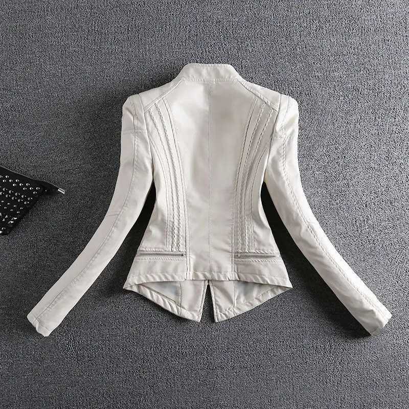 2023 Fashion Motorcycle Leather Jacket Women Spring And Autumn Rivet Coat Short Slim Coats Large size 4XLX240919
