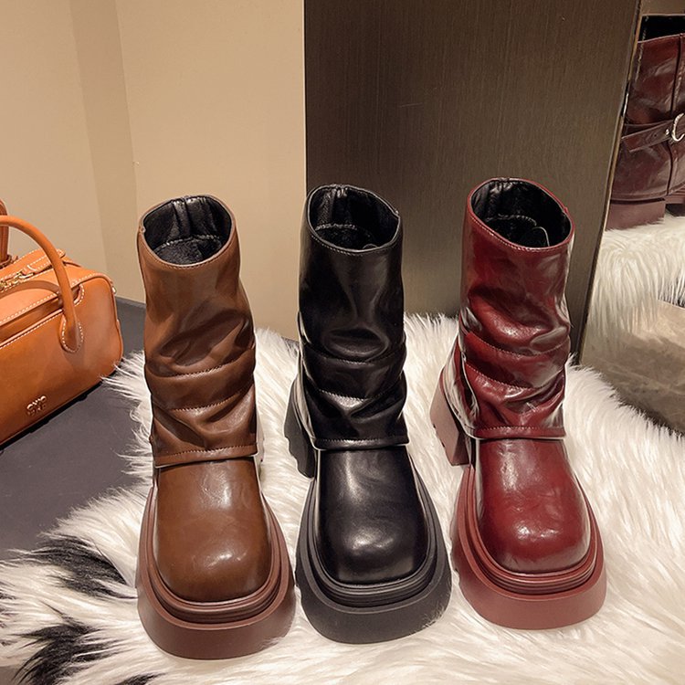 2024 autumn/winter new thick soled British style elastic short tube knight retro Martin boots