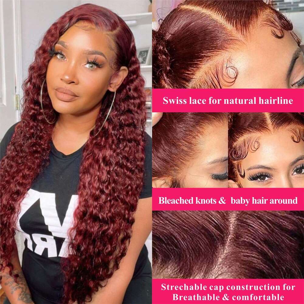 Reddish Brown Wave Front 13x4 13x6 Deep Human Hair Copper Red HD Curly Lace Frontal Wigs Preplucked
