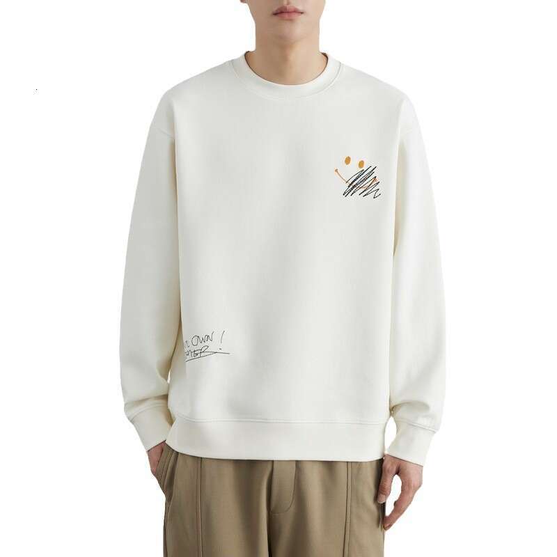 Men's Smiling Embroidered Round Neck Hoodie For Men 2024 Spring And Autumn New Trendy Versatile Hoodie