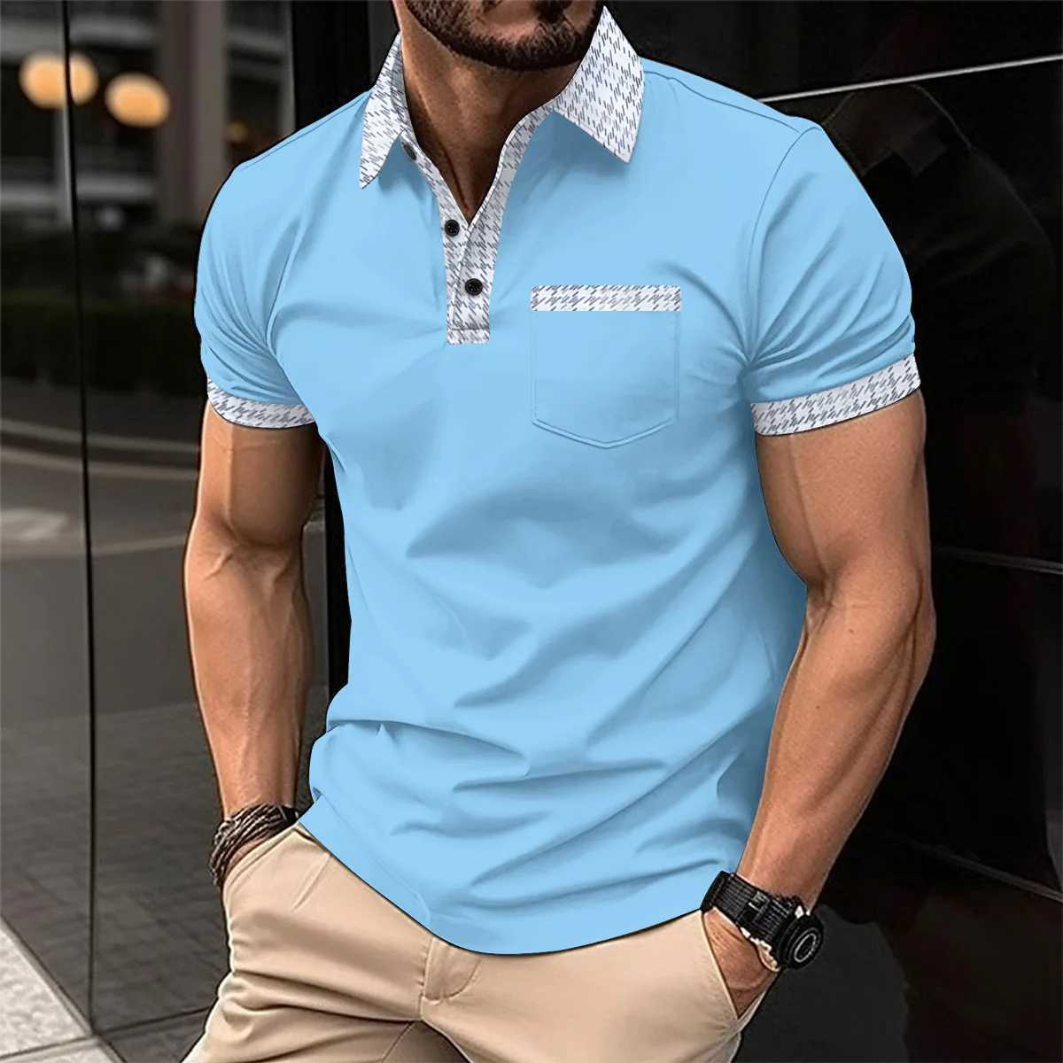 2024 Summer New Mens Casual Short-Sleeved Polo Shirt Office Fashion Lapel T-Shirt Mens tiki Polo Shirt Mens ClothingX240920