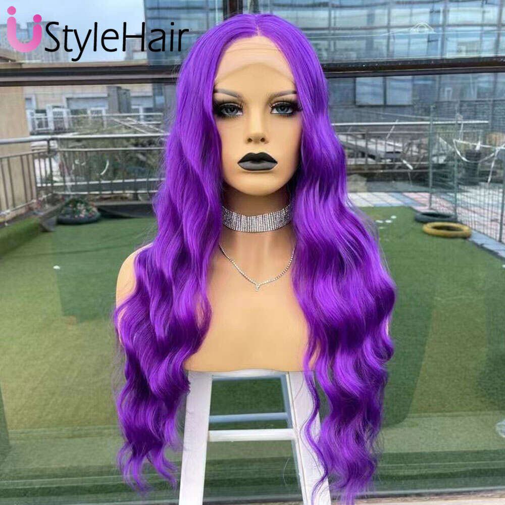 Ustylehair Purple Wave Rose Red Synthetic Lace Front Natural Haire Daily Use Cosplay Wig