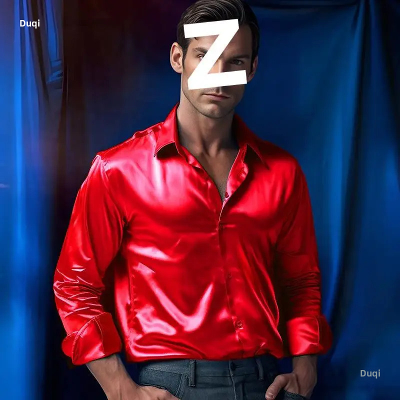 2024 New Long Sleeve Fashionable Nightclub Bright Face Casual Shirt Men's Clothing