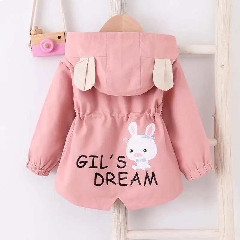 2-7-year-old baby girl jacket spring and summer casual windproof childrens jacket cute rabbit hooded zipper baby jacket childrens clothing 240918
