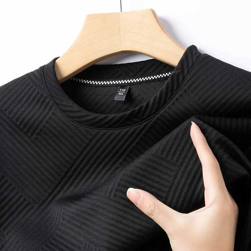 Spring and Autumn Mens Casual Jacquard Long sleeved Round Neck T-shirt Fashion TopX240919