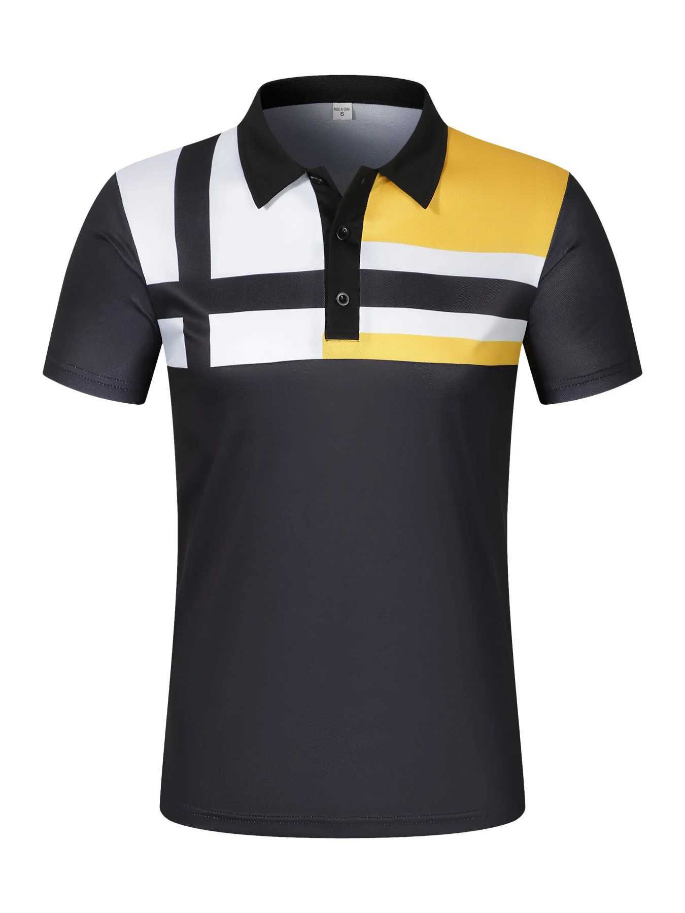 Mens Short-Sleeved Polo Shirt Lapel Polyester Button Stripe Breathable Shirt Business Casual Fashion SummerX240920