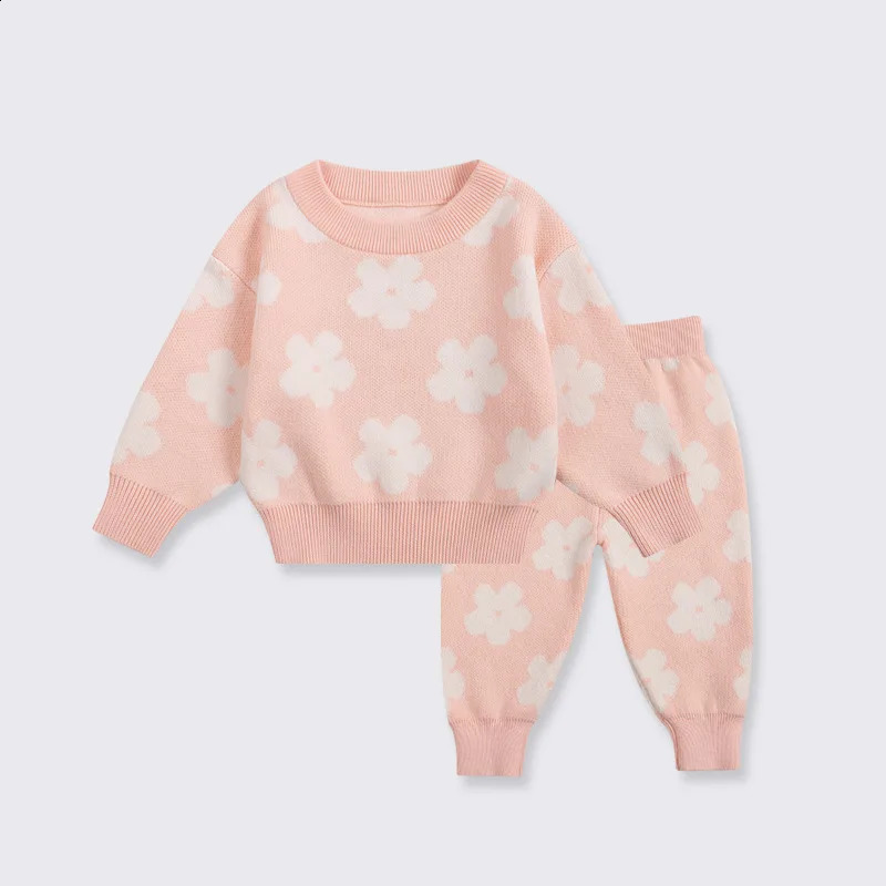 0-3T born Baby Womens Knitted Clothing Set Baby Sweater Set Flower Printed Knitted Top Warm Winter Set 240920