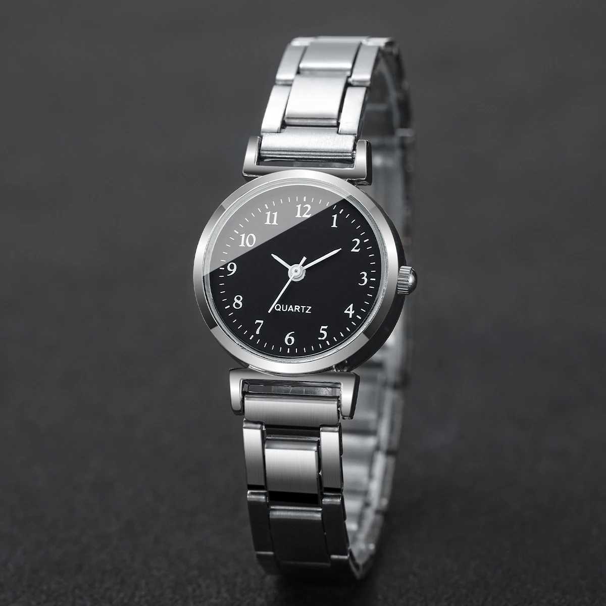 2PC/Set Womens Silver Steel Band Watch Small Head Stainless Steel Quartz Watch With Bracelet SetX240920