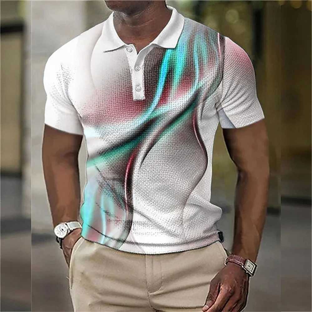 New MenS Polo Shirt 3d Gradient Line Casual Daily Lapel Tops Tees Striped T Shirt For Man Clothing Summer Short Sleeve TshirtsX240920