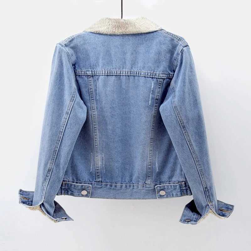 Fleece Warm Winter Jean Jacket Female Pockets Button Soft 2024 Warm Outerwear Fashion Slim Denim Coats For WomenX240920
