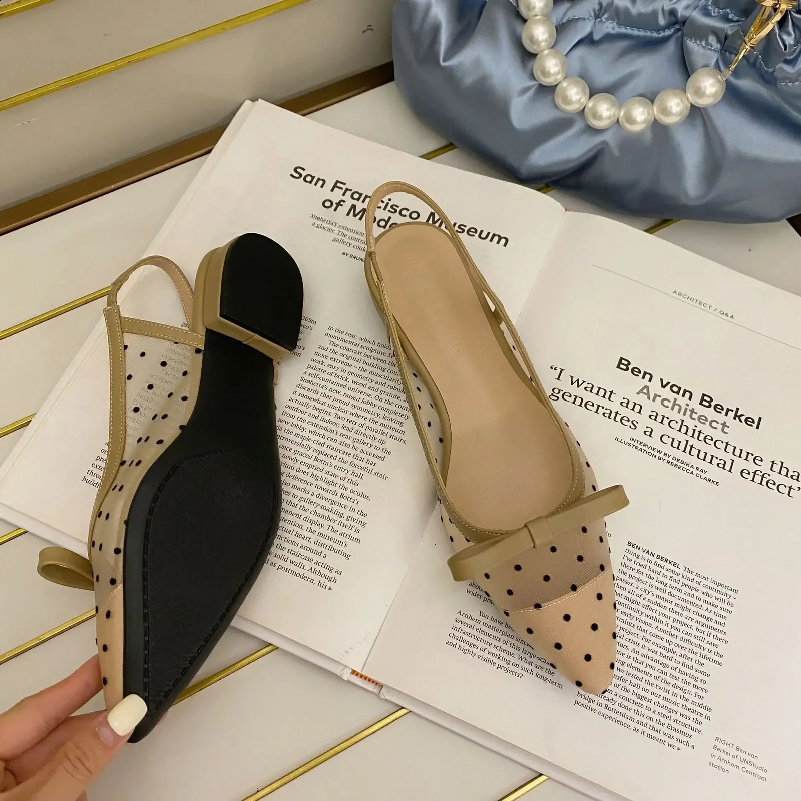 Womens 2024 Polka Dot Thick High Heels Elegant Dot Toes Shallow Mouth Weight Loss Bow Shoes for Women 240919