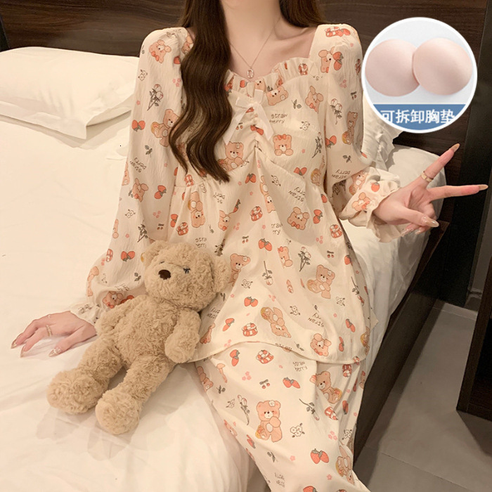 Women's with chest cushion autumn and winter new home clothes cloud cotton outer wear simple casual women's sleepwear