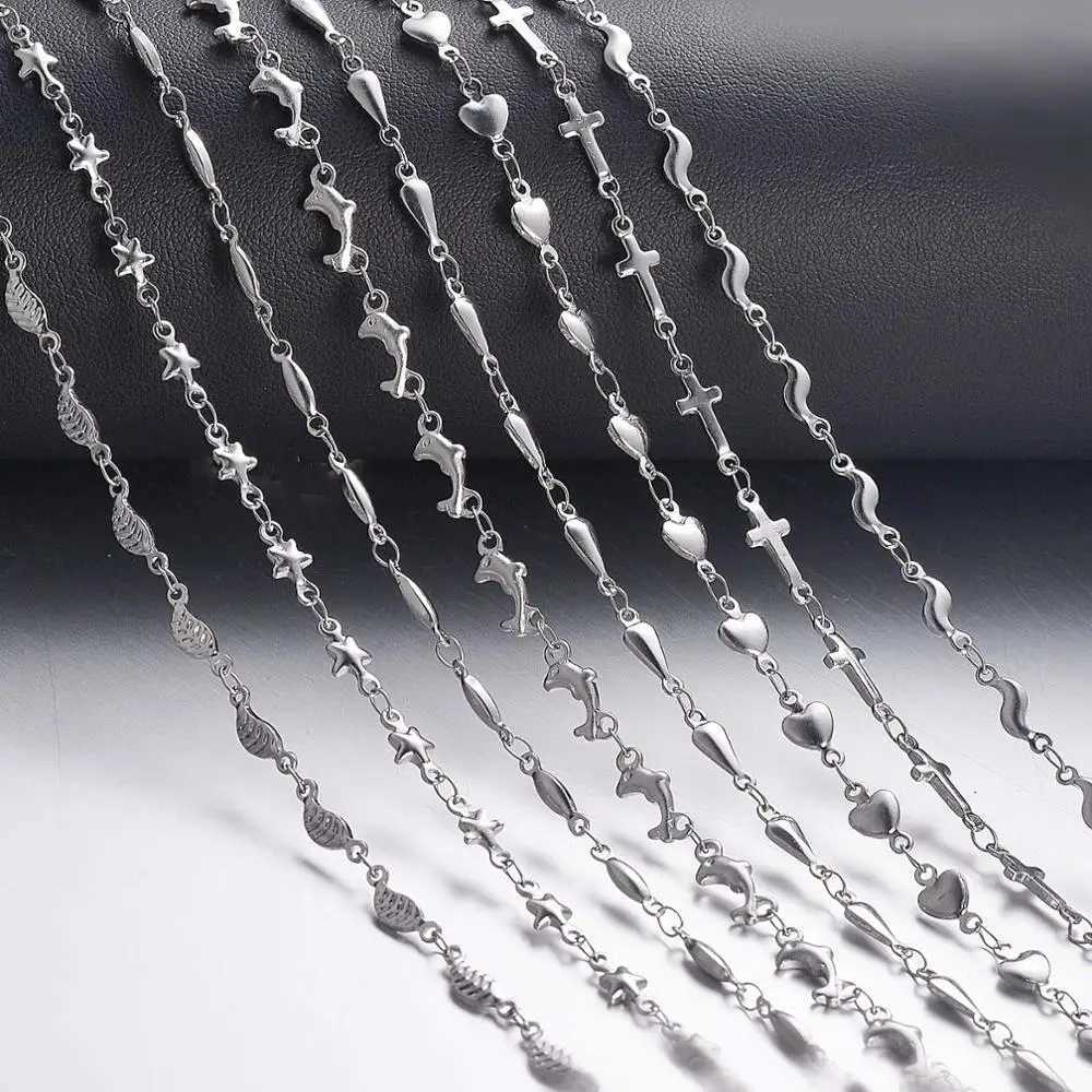 1Pc Length 18cm-100cm Stainless Steel Long Chain Necklaces For Women Silver Color Heart Cross Necklace Ladies Fashion JewelryX240919